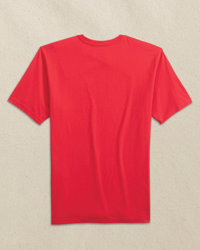 The back view of the Southern Tide Embroidered Skipjack Short Sleeve T-Shirt by Southern Tide - Red and Black