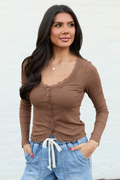 Emily Brown Lace Trim Long Sleeve Top FINAL SALE