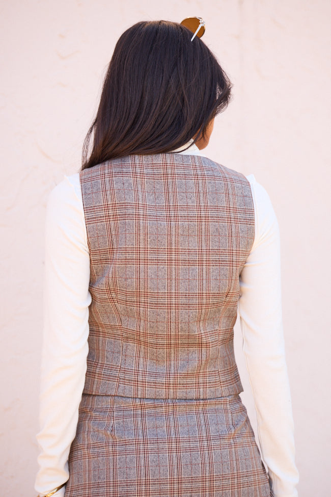 Emme Grey And Brown Plaid Vest FINAL SALE