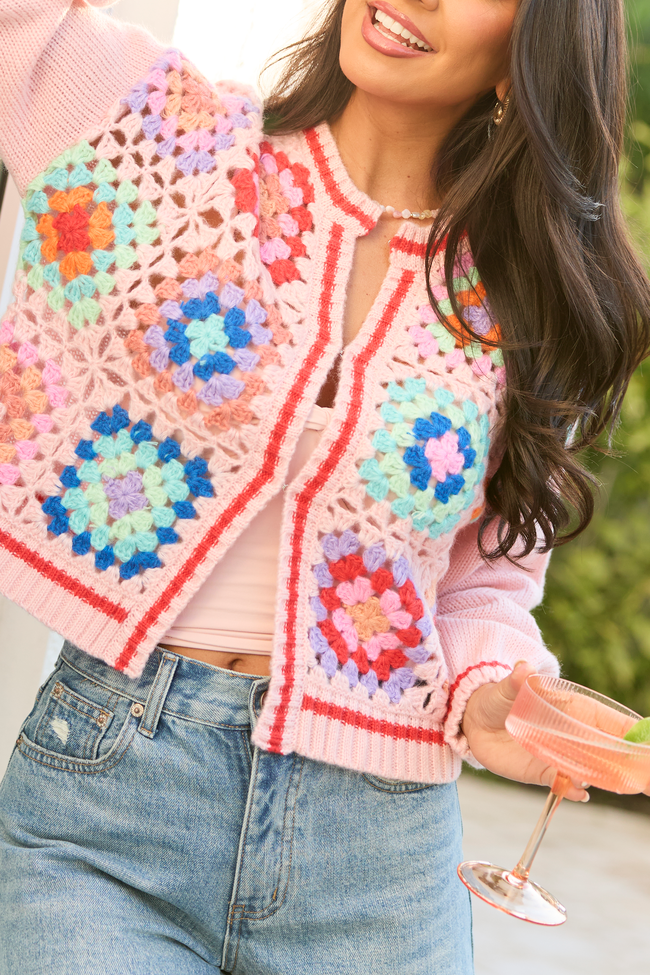 Emmie Pink Crochet Open Cardigan FINAL SALE