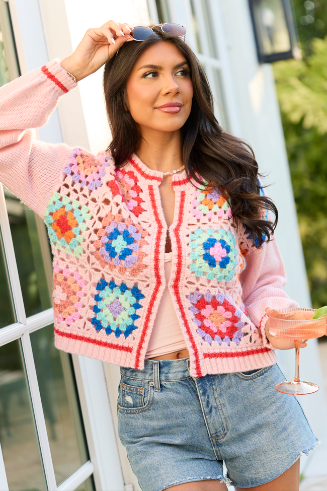 Emmie Pink Crochet Open Cardigan FINAL SALE