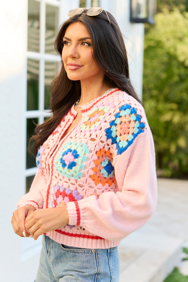 Emmie Pink Crochet Open Cardigan FINAL SALE