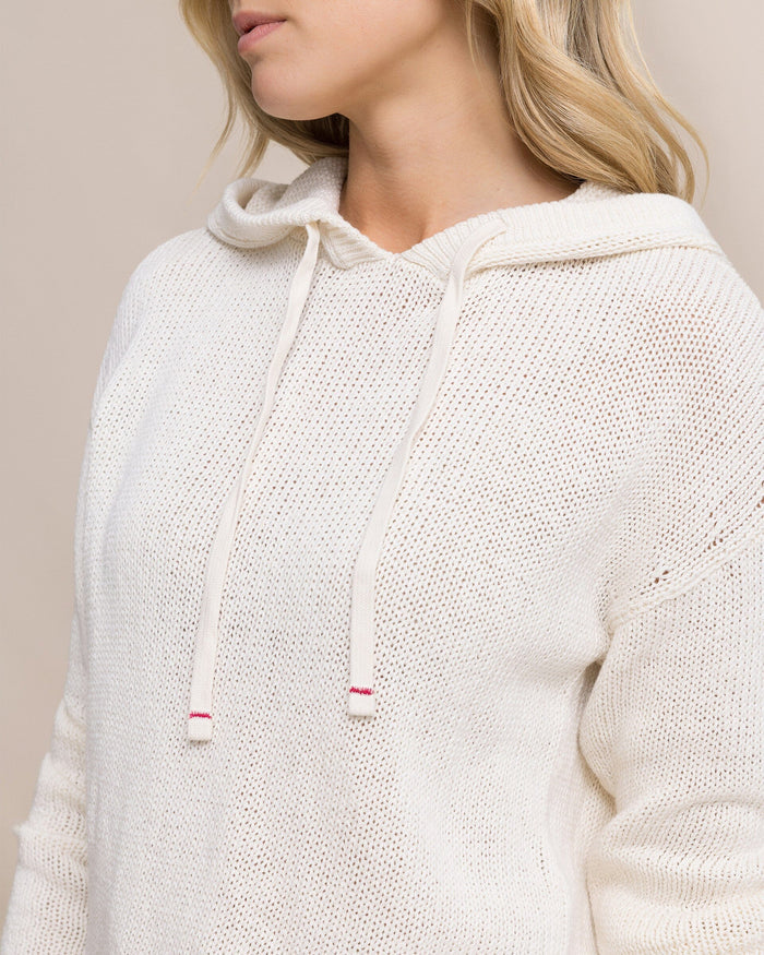 The detail view of the Southern Tide Everlee Hoodie Sweater by Southern Tide - Sand White
