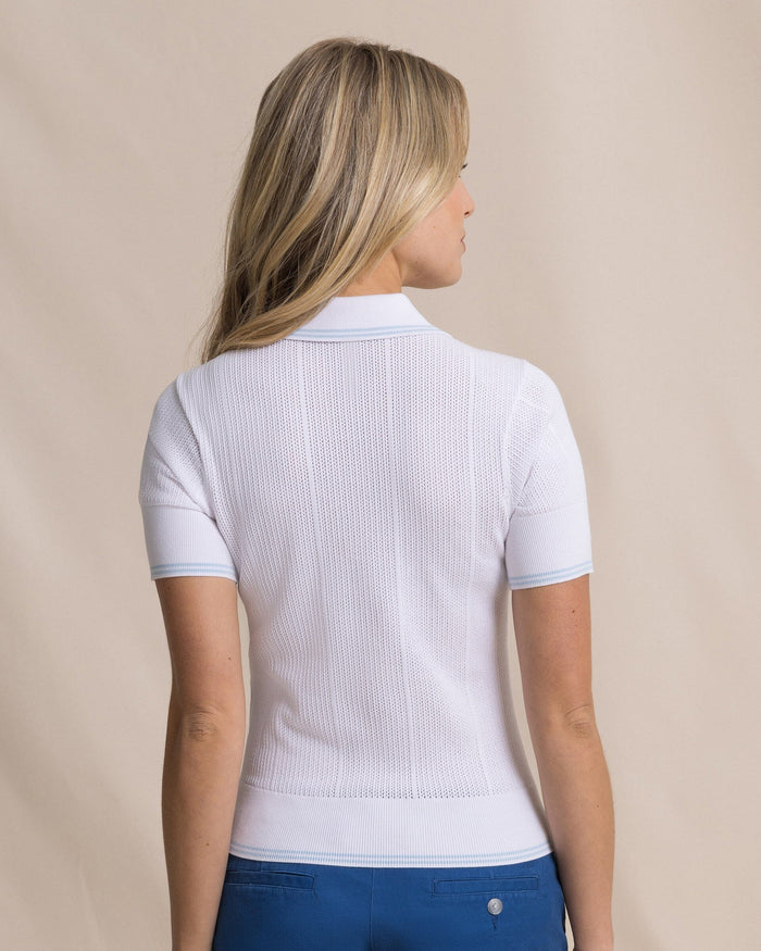 The back view of the Southern Tide Evi Polo Sweater by Southern Tide - Classic White