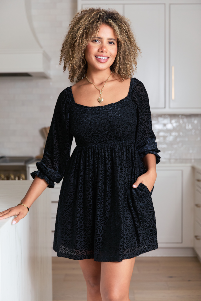 Evie Black Animal Print Velvet Burnout Mini Dress FINAL SALE