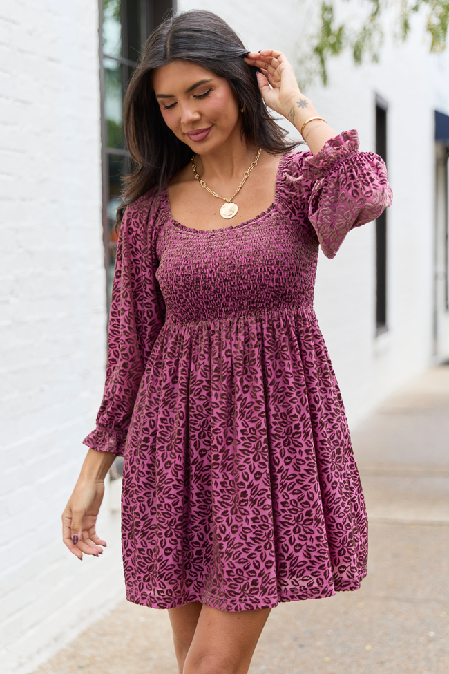 Evie Burgundy Animal Print Velvet Burnout Mini Dress FINAL SALE