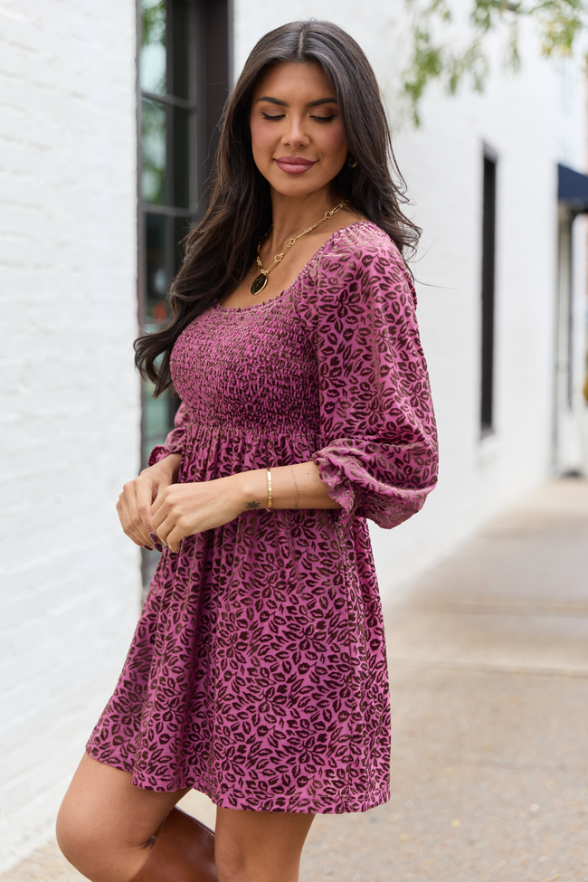 Evie Burgundy Animal Print Velvet Burnout Mini Dress FINAL SALE