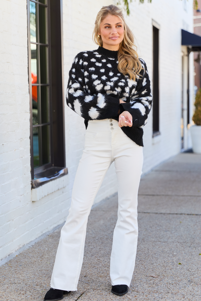 Fallyn White Spotted Black Crewneck Sweater FINAL SALE