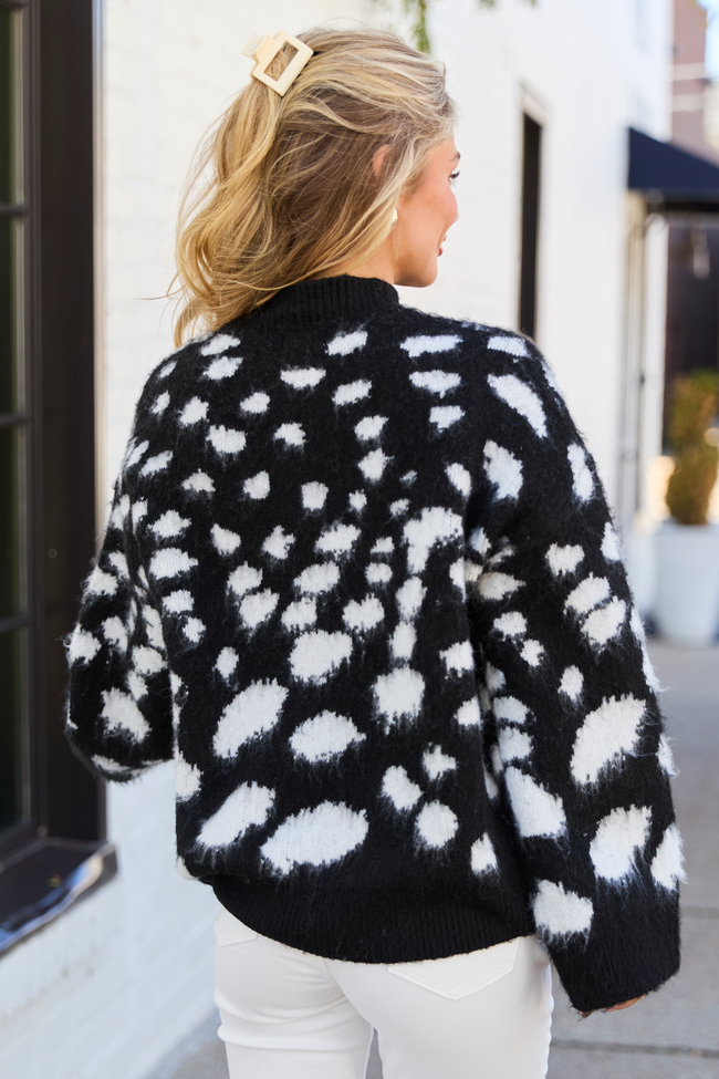 Fallyn White Spotted Black Crewneck Sweater FINAL SALE