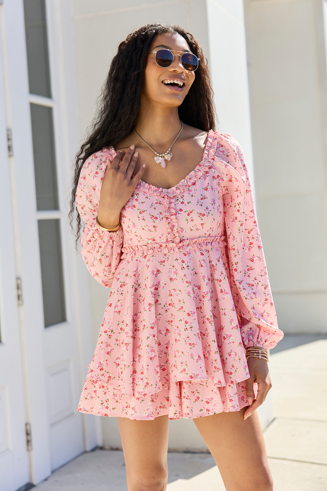 Farah Pink Floral Ruffle Trim Romper FINAL SALE