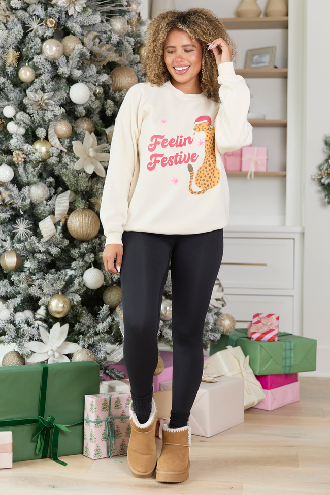 Feelin' Festive Cream Graphic Sweatshirt