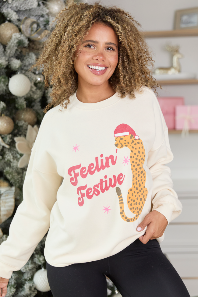 Feelin' Festive Cream Graphic Sweatshirt