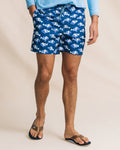 The front view of the Southern Tide Feeling Fintastic Maritime Swim Trunk by Southern Tide - Nautical Blue