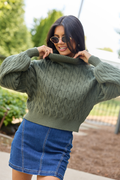 Feels Like Home Olive Cable Knit Turtleneck Sweater