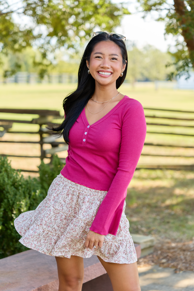 Feels So Right Berry Ribbed Henley Top