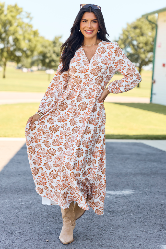 Fields Of Grace Ivory/Rust Floral Maxi Dress