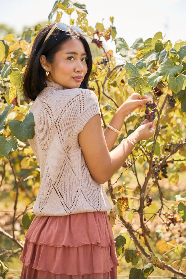 Finer Things Taupe Short Sleeve Mock Neck Sweater