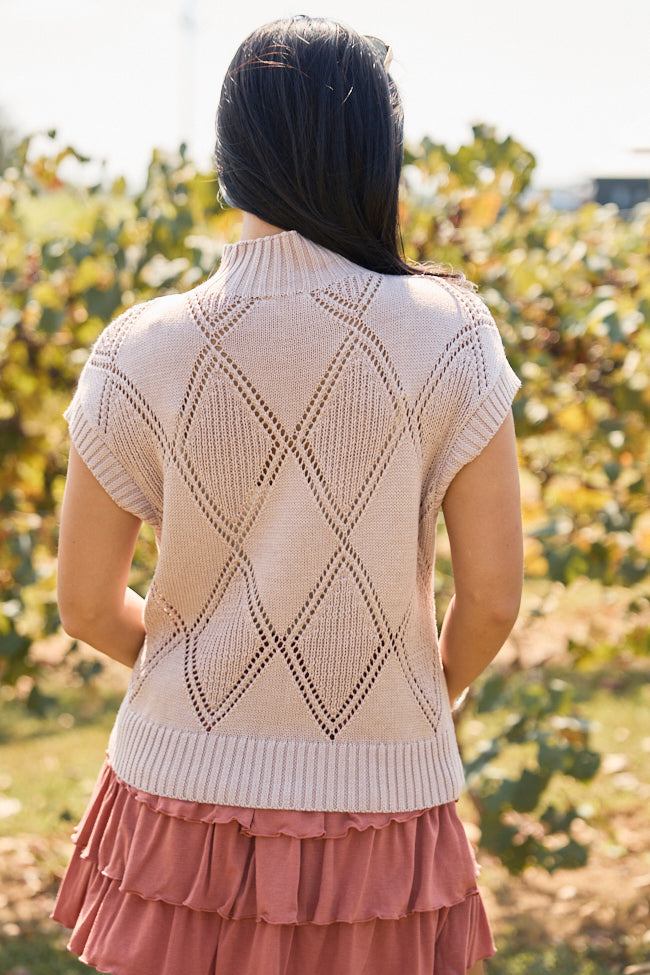 Finer Things Taupe Short Sleeve Mock Neck Sweater