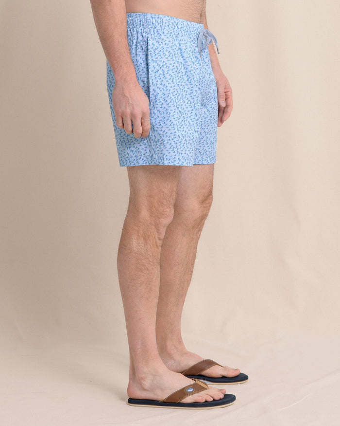 The side view of the Southern Tide Fintastic Swim Trunk by Southern Tide - Cerulean