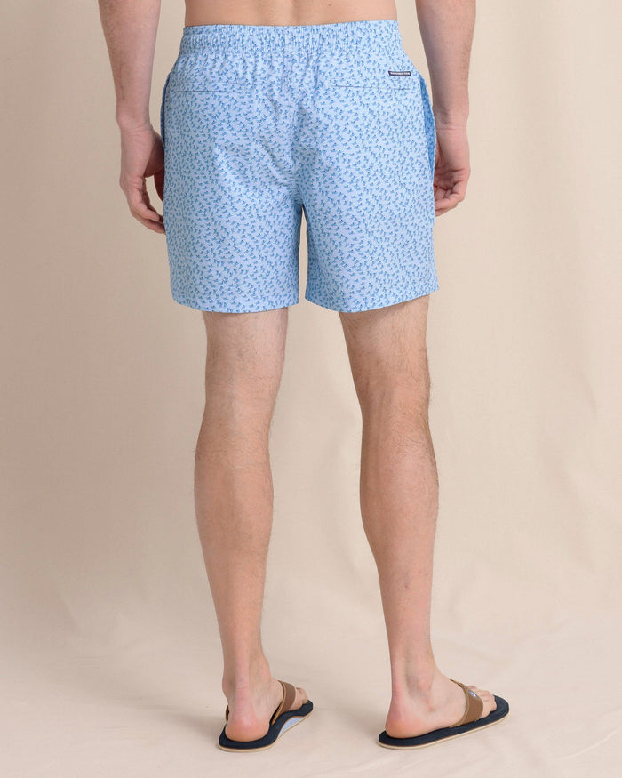 The back view of the Southern Tide Fintastic Swim Trunk by Southern Tide - Cerulean