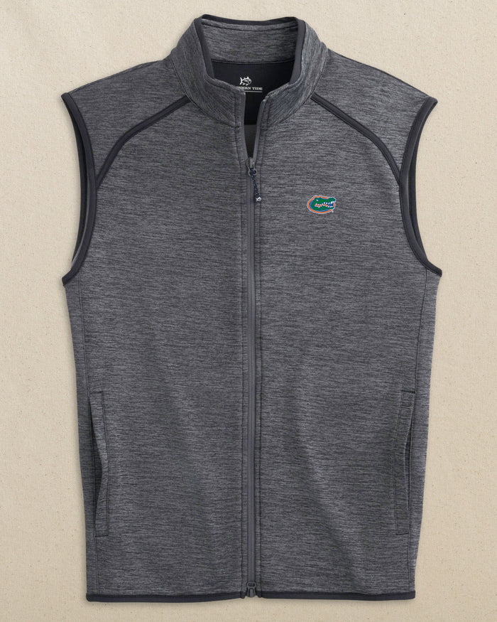 The front view of the Southern Tide Florida Gators Baybrook Heather Vest by Southern Tide - Heather Black