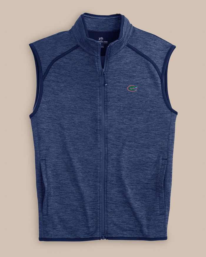 The front view of the Southern Tide Florida Gators Baybrook Heather Vest by Southern Tide - Heather Navy