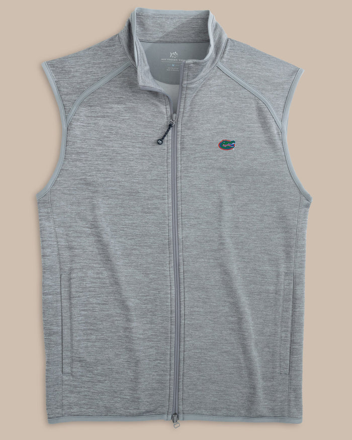 The front view of the Southern Tide Florida Gators Baybrook Heather Vest by Southern Tide - Heather Ultimate Grey
