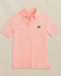 The front view of the Southern Tide Florida Gators Boys Driver Spacedye Performance Polo Shirt by Southern Tide - Endzone Orange