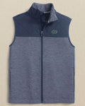 The front view of the Southern Tide Florida Gators Boys Waterfront Quilted Vest by Southern Tide - Dress Blue