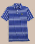 The front view of the Florida Gators brrr°®-eeze Desmond Stripe Polo by Southern Tide - University Blue