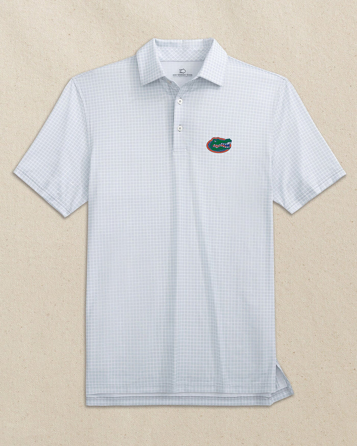 The front view of the Southern Tide Florida Gators Driver Dunes Edge Plaid Polo by Southern Tide - Slate Grey