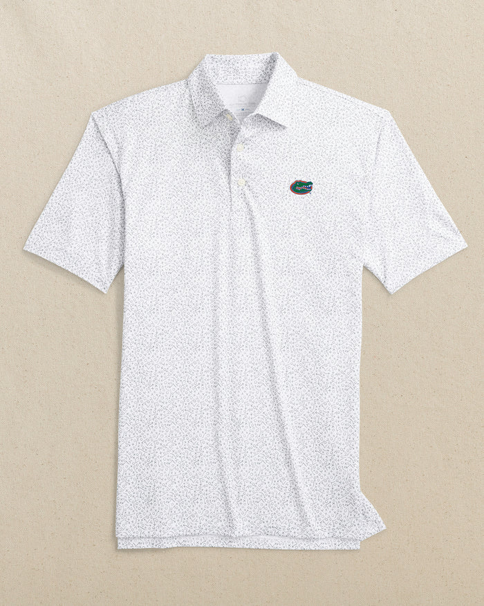 The front view of the Southern Tide Florida Gators Driver Gameplay Polo by Southern Tide - Classic White