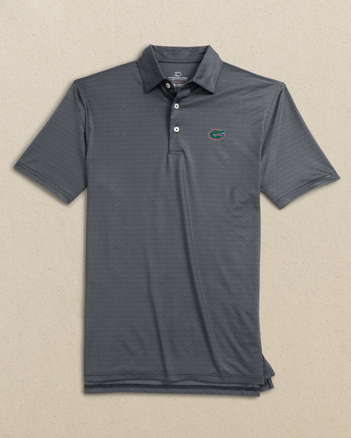 The front view of the Southern Tide Florida Gators Driver ST Geo Printed Polo by Southern Tide - Caviar Black