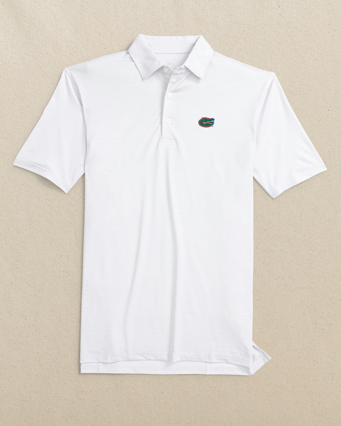 The front view of the Southern Tide Florida Gators Driver ST Geo Printed Polo by Southern Tide - Classic White