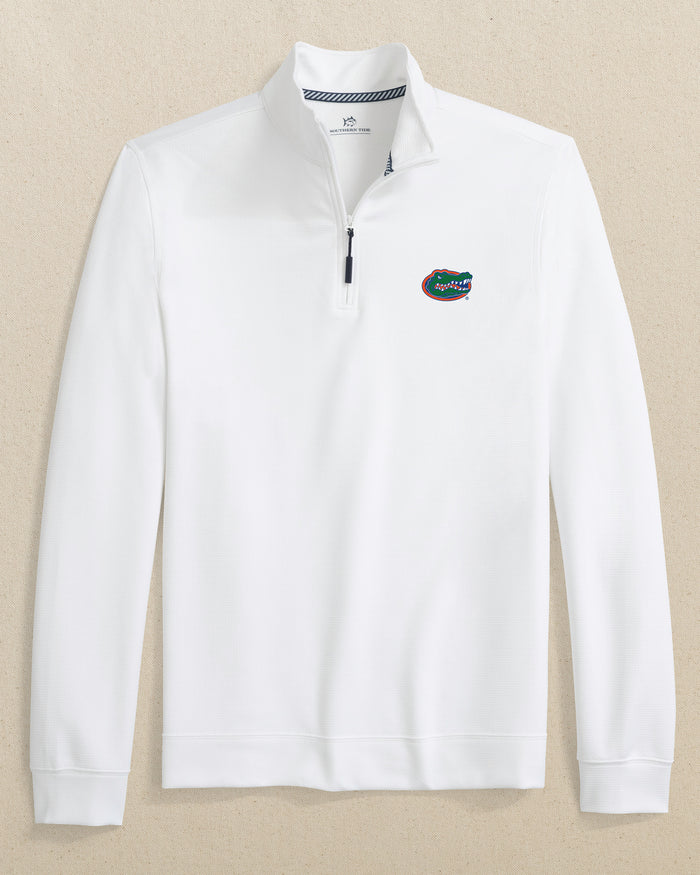 The front view of the Southern Tide Florida Gators Schooner Quarter Zip by Southern Tide - Classic White