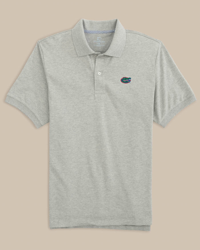 The front view of the Florida Gators Skipjack Polo by Southern Tide - Heather Grey
