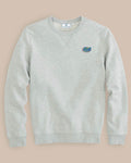 The front view of the Florida Gators Upper Deck Pullover Sweatshirt by Southern Tide - Heather Slate Grey