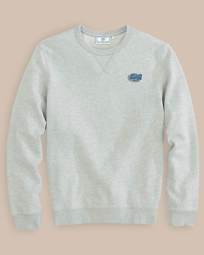 The front view of the Florida Gators Upper Deck Pullover Sweatshirt by Southern Tide - Heather Slate Grey