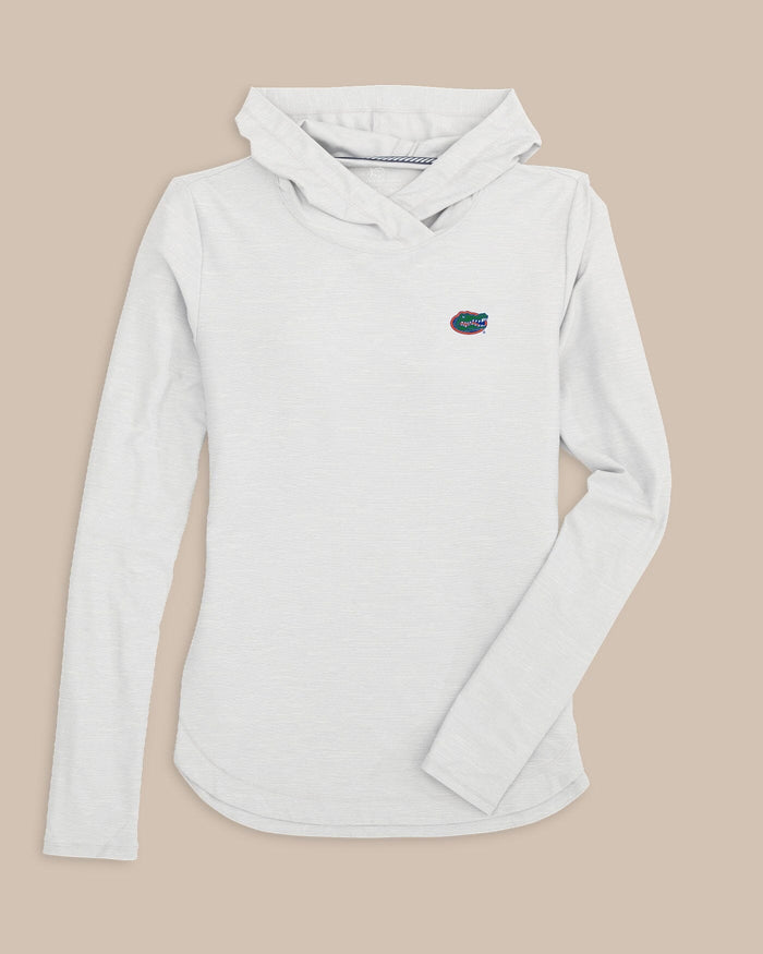 The front view of the Florida Gators Women's Linley brrr°®-illiant Hoodie by Southern Tide - Platinum Grey