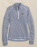 The front view of the Southern Tide Florida Gators Women's Striped Runaround Quarter Zip by Southern Tide - Dress Blue