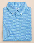 The front view of the Southern Tide Flower Garden Coastal Breeze® Short Sleeve Sport Shirt by Southern Tide - Tropical Breeze Blue