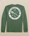 The back view of the Southern Tide Fly Fishing Badge Long Sleeve T-Shirt by Southern Tide - Cedar Green
