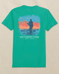 The back view of the Southern Tide Fly Fishing Skipjack Outline Short Sleeve T-Shirt by Southern Tide - Persian Green