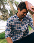 The lifestyle view of the Southern Tide Forsyth Park Skipjack Sport Shirt by Southern Tide - Nautical Blue