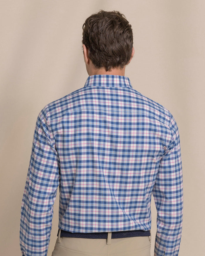 The back view of the Southern Tide Forsyth Park Skipjack Sport Shirt by Southern Tide - Nautical Blue