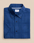 The front view of the Southern Tide Fort Fisher Textured Short Sleeve Sport Shirt by Southern Tide - Nautical Blue