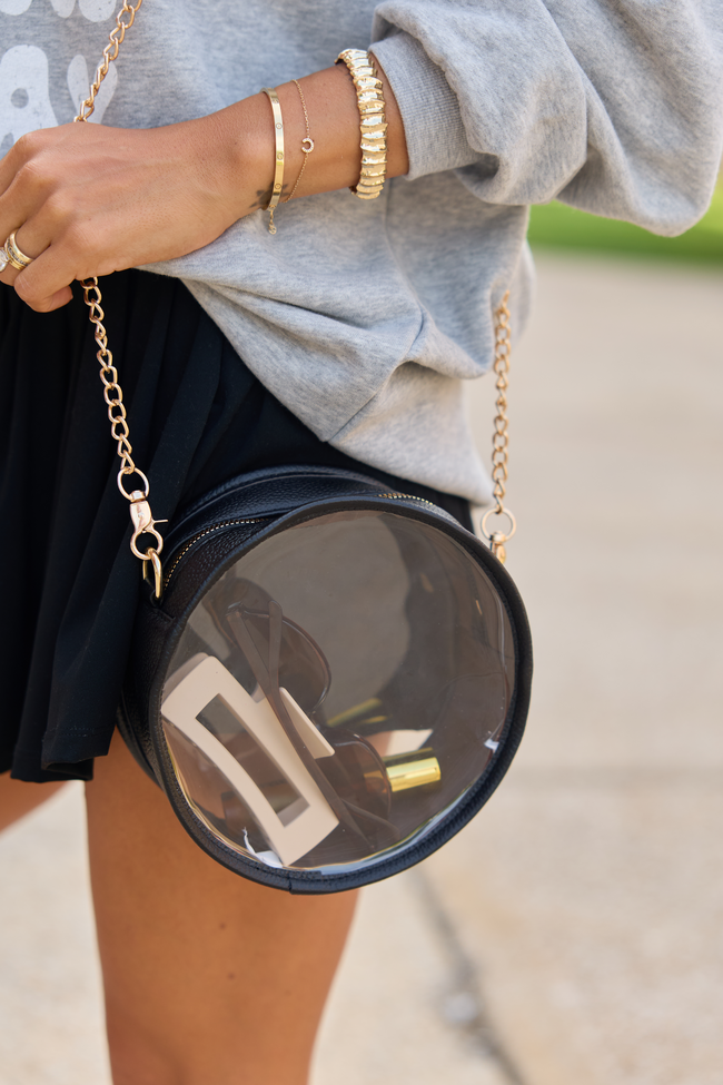 Front Row Clear Round Black Crossbody Bag