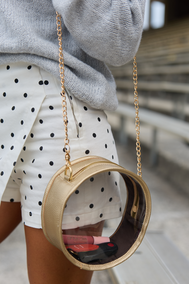 Front Row Clear Round Gold Crossbody Bag