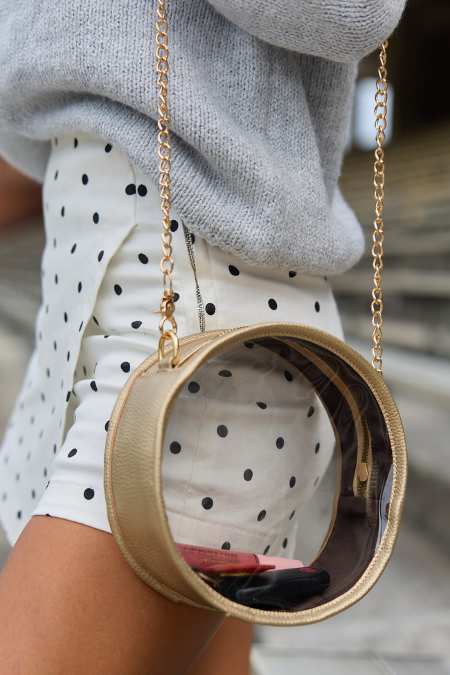Front Row Clear Round Gold Crossbody Bag