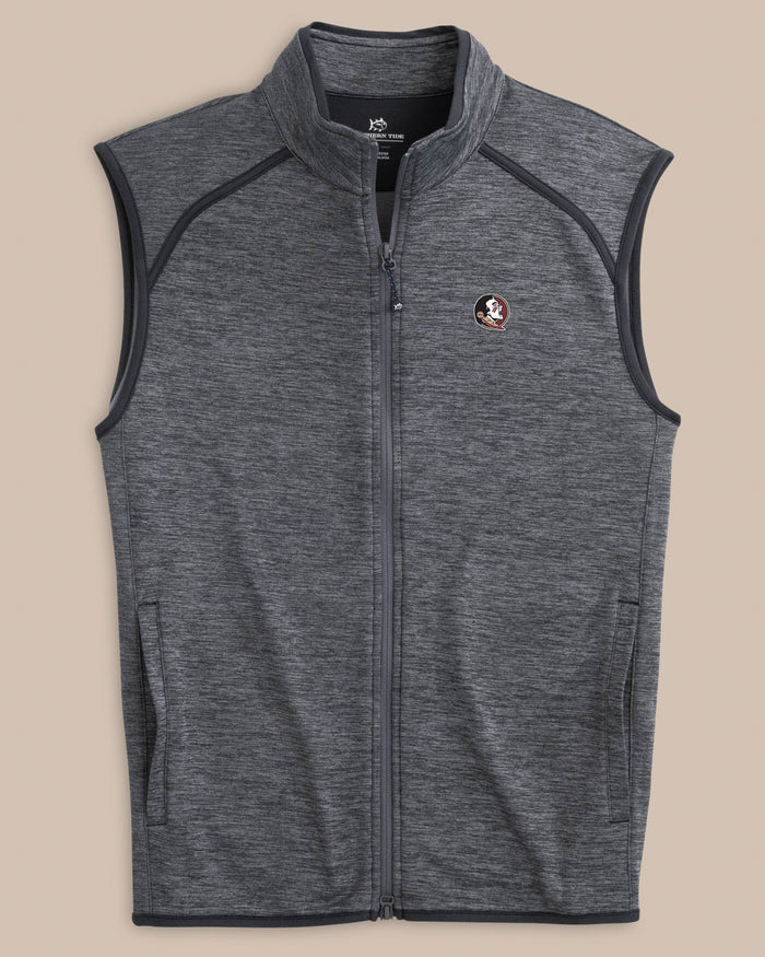 The front view of the Southern Tide FSU Seminoles Baybrook Heather Vest by Southern Tide - Heather Black